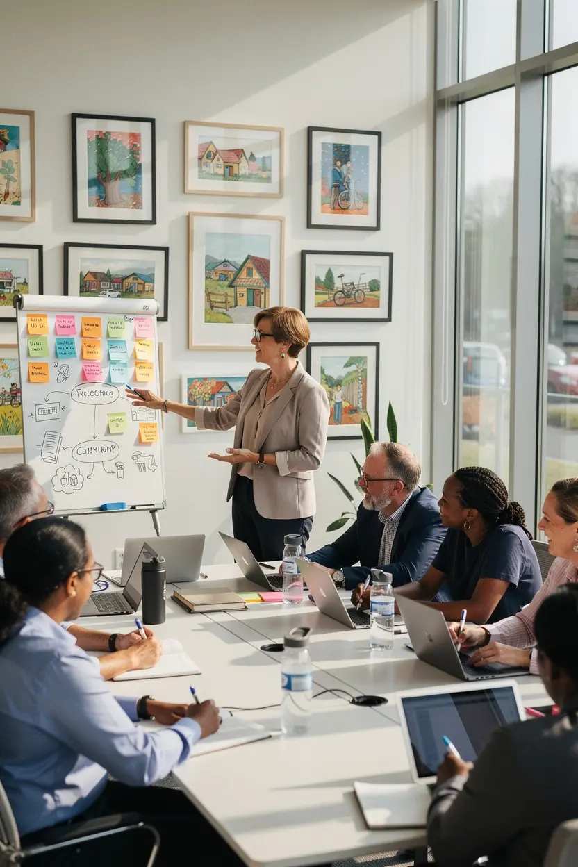 Místní vůdci formující rozvoj komunity a spolupráci.